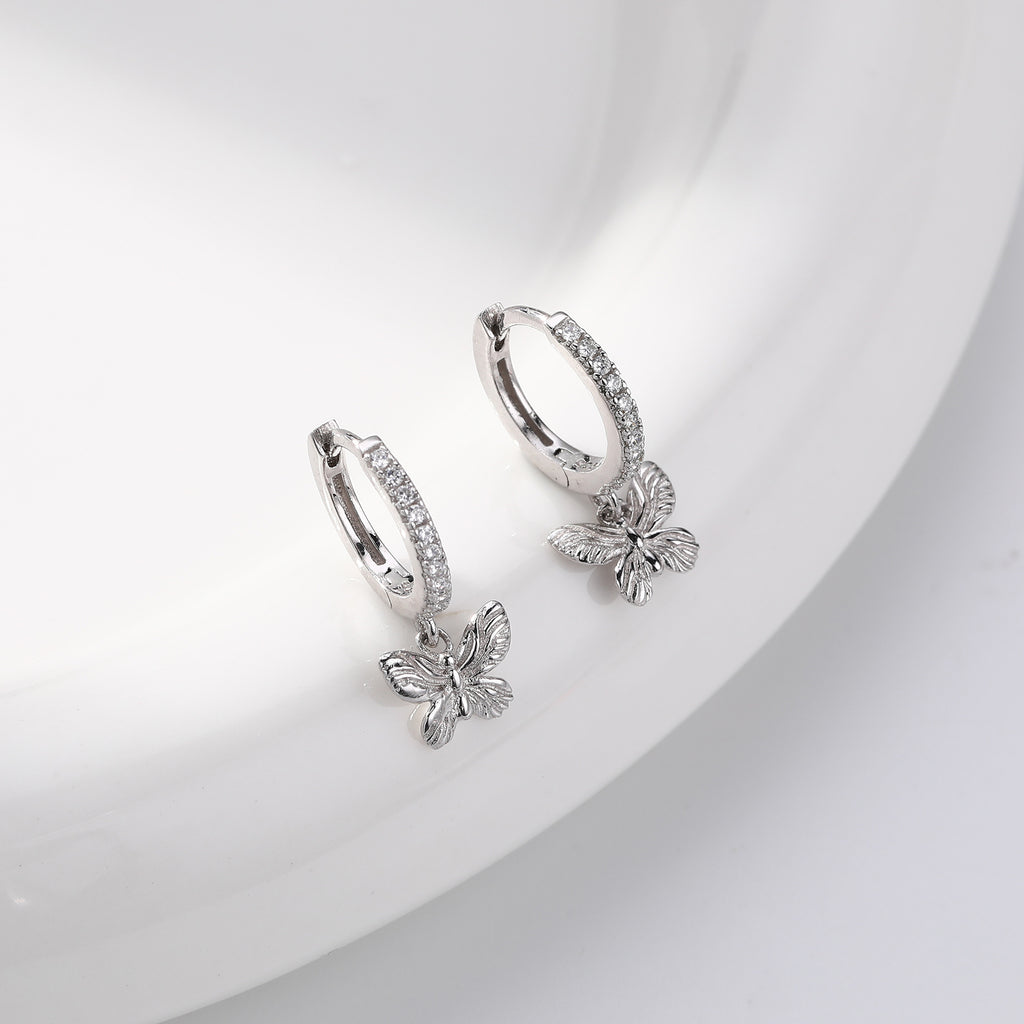 Damen Ohrhänger mit filigranem Schmetterlingsanhänger aus 925 Sterling Silber Shop Nory