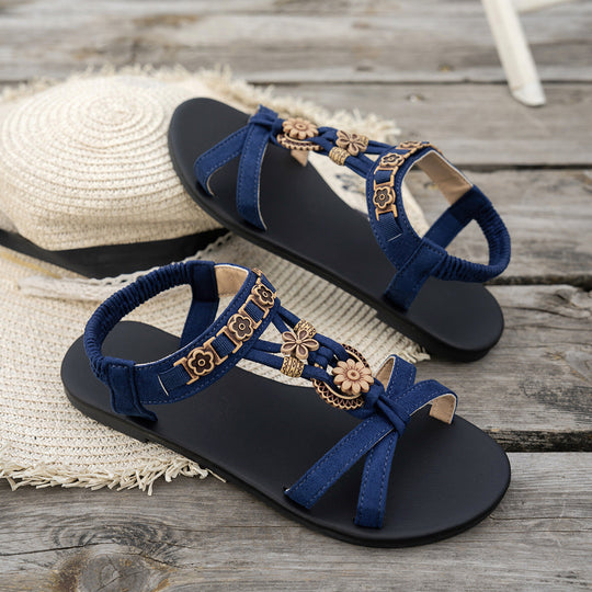 Damen Riemchen-Sandalen mit floralem Dekor und komfortablem Fußbett