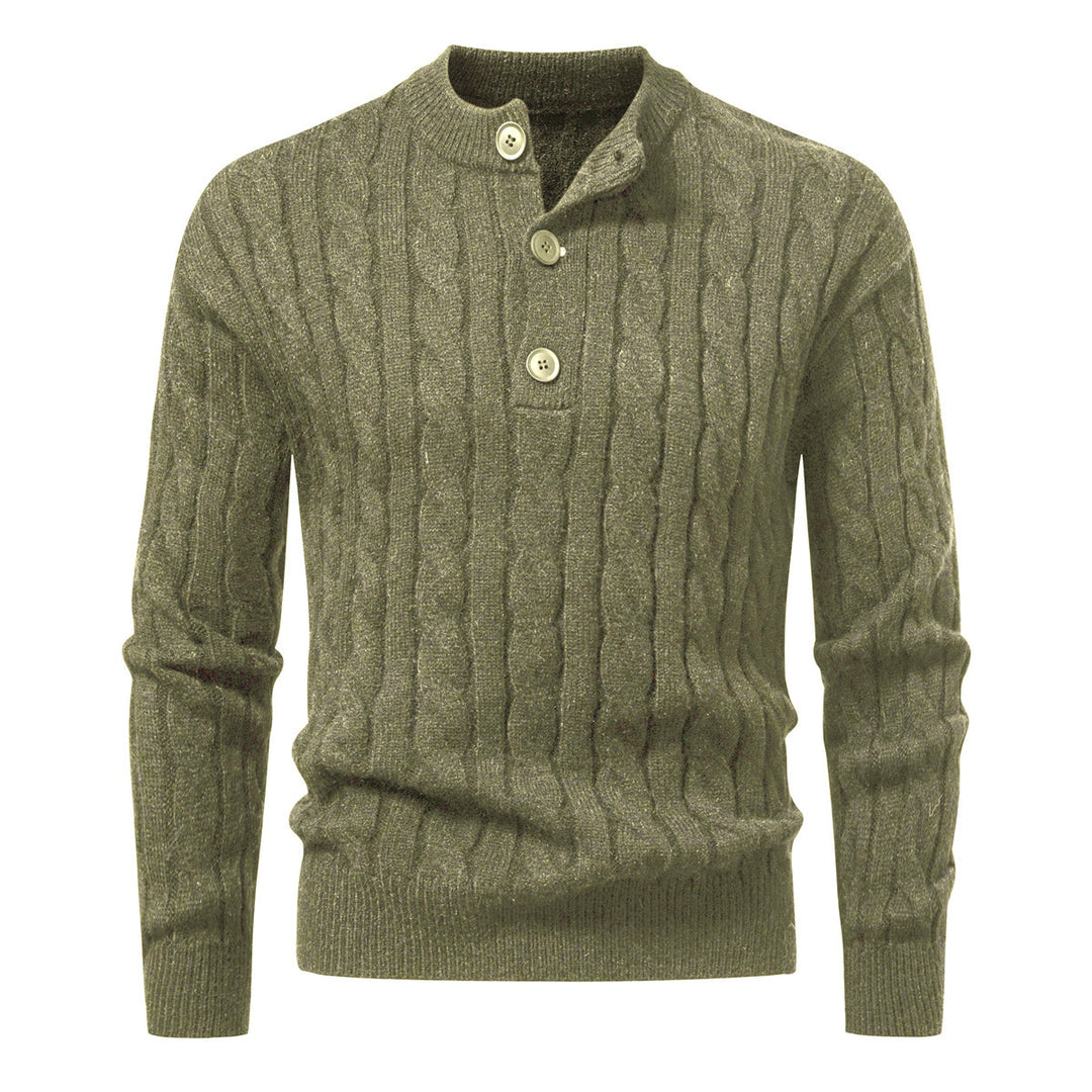 Herren Zopfmuster-Pullover mit kurzer Knopfleiste und Stehkragen Shop Nory
