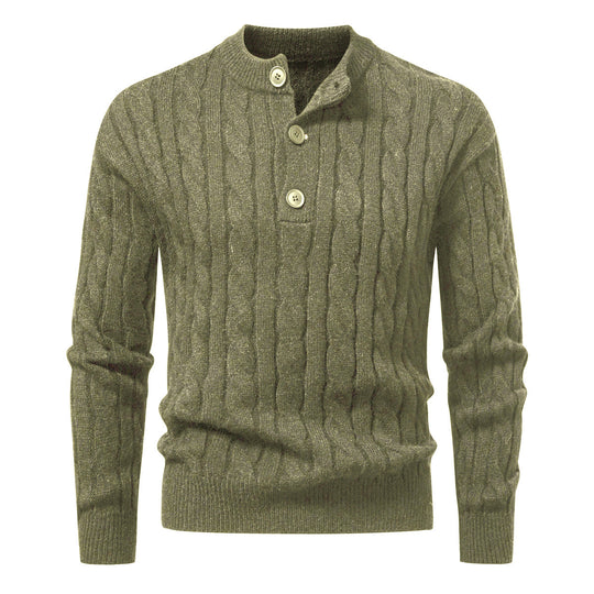 Herren Zopfmuster-Pullover mit kurzer Knopfleiste und Stehkragen Shop Nory