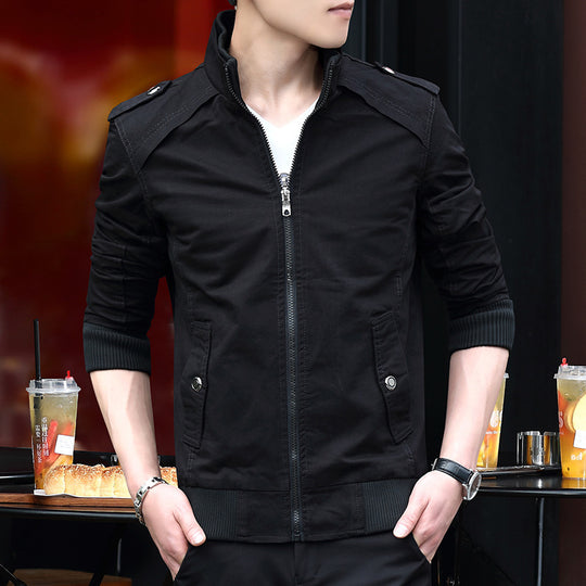 Herren leichter Canvas‑Bomber mit Teddyfleece‑Innenfutter, Epauletten und Rippbündchen Shop Nory