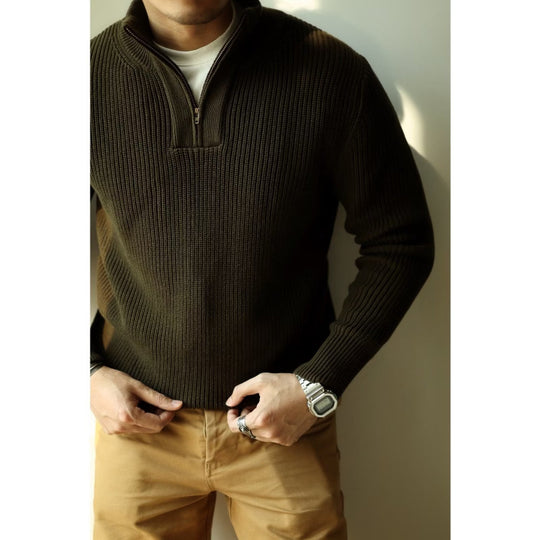 Herren Grobgerippter Halbzip-Strickpullover mit Stehkragen Shop Nory