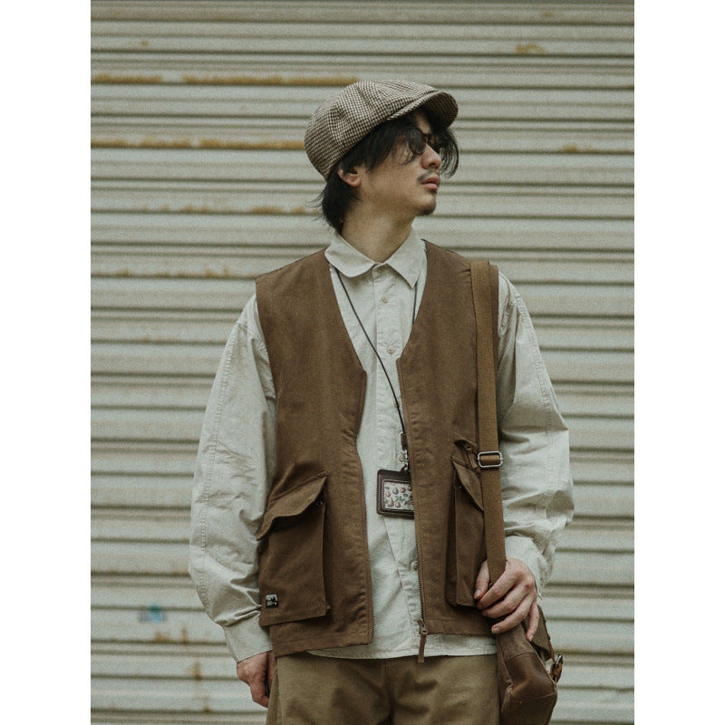 Herren Multifunktionale Canvas-Utility-Weste mit Fronttaschen und Reißverschluss Shop Nory