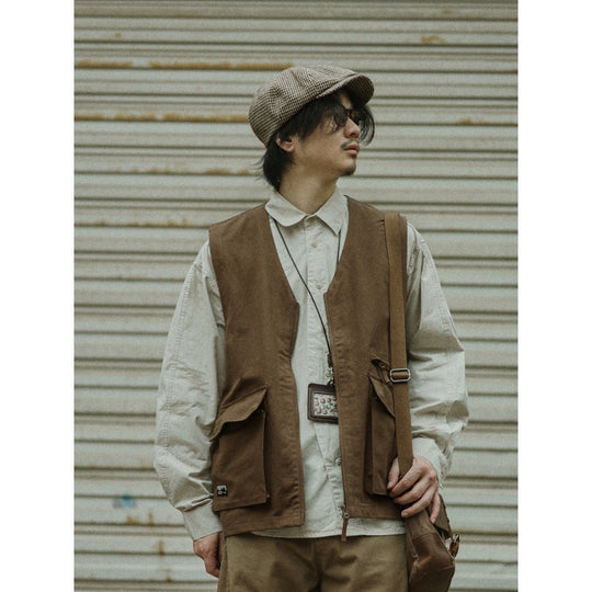 Herren Multifunktionale Canvas-Utility-Weste mit Fronttaschen und Reißverschluss Shop Nory