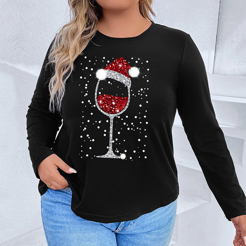 Damen Langarmshirt mit funkelndem Weihnachts-Weinglas-Print Shop Nory