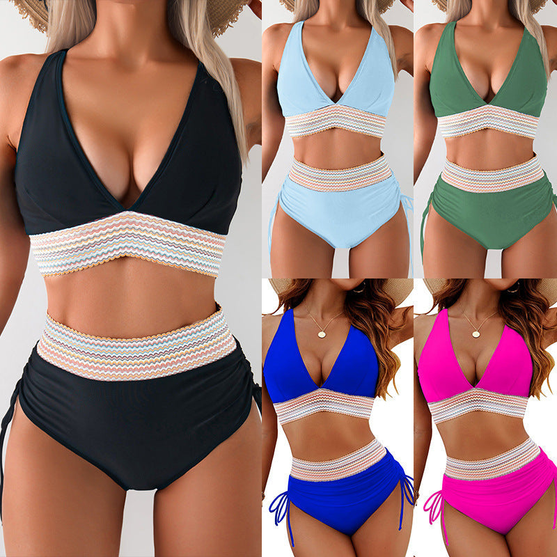 Damen Bikini-Set mit doppeltem Oberteil und verstellbaren Ruffy-Bindungen