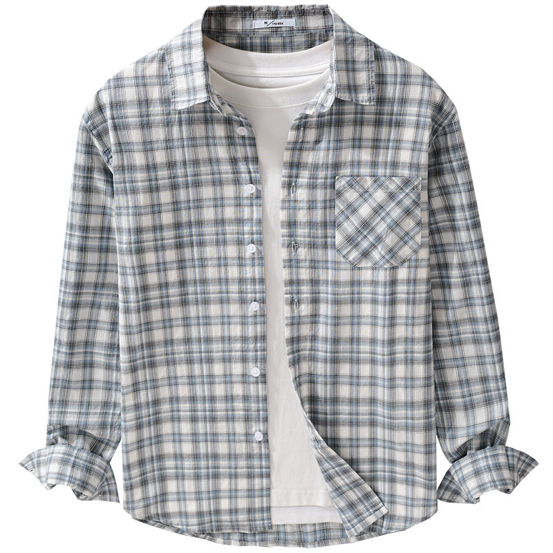 Herren Lockeres Karo-Layering-Hemd aus leichtem Baumwollmix mit aufgesetzter diagonal gemusterter Brusttasche Shop Nory