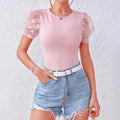 Damen Buntes T-Shirt mit Puffärmeln und Blumenmuster