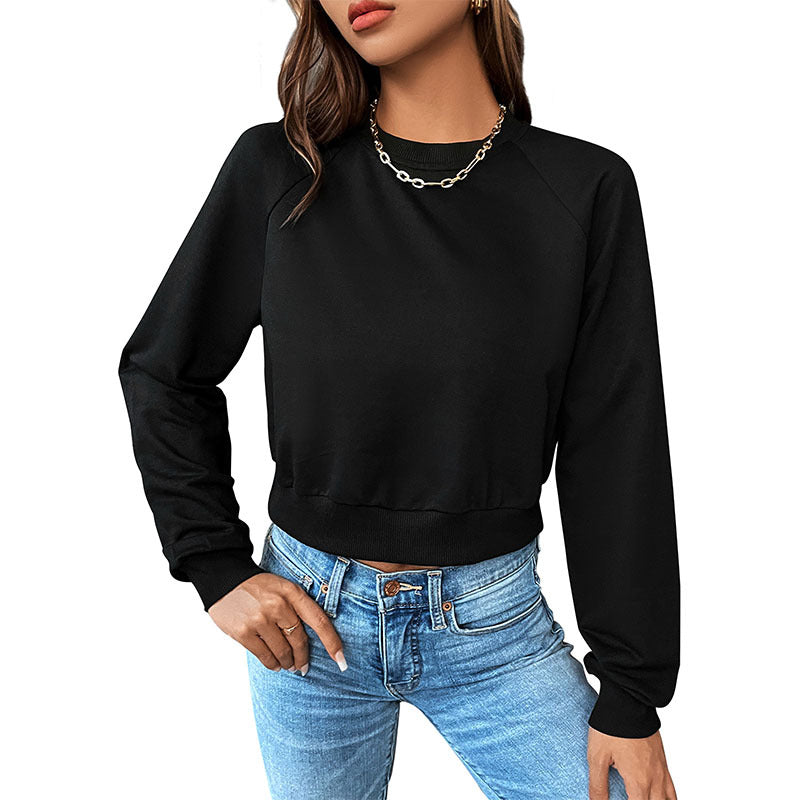 Damen Kurzes minimalistisches Sweatshirt mit Raglanärmeln und geripptem Saum Shop Nory