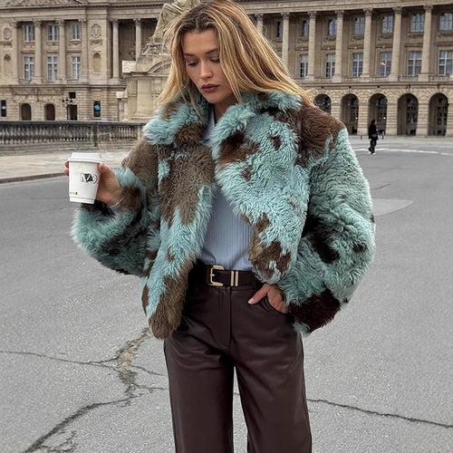 Damen Cropped Kunstpelz-Mantel mit voluminösem Schalkragen Shop Nory