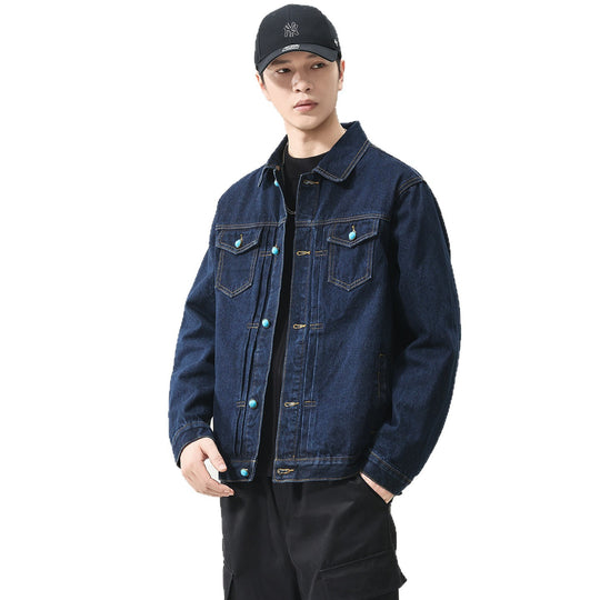 Herren Oversize Denimjacke mit Zierdruckknöpfen und Kastenform Shop Nory
