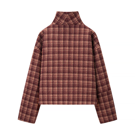 Damen Kurzjacke im Karomuster mit Boxy‑Schnitt, Stehkragen und asymmetrischer Knopfleiste Shop Nory