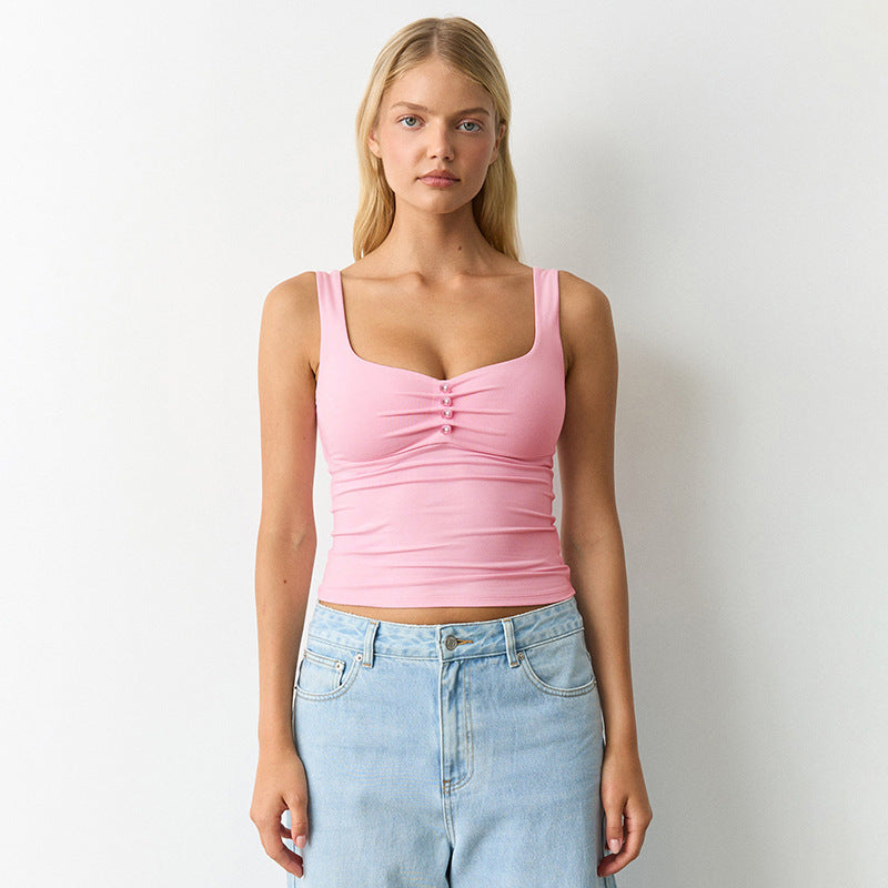 Damen modisches Bustier-Oberteil mit dekorativen Knopfdetails