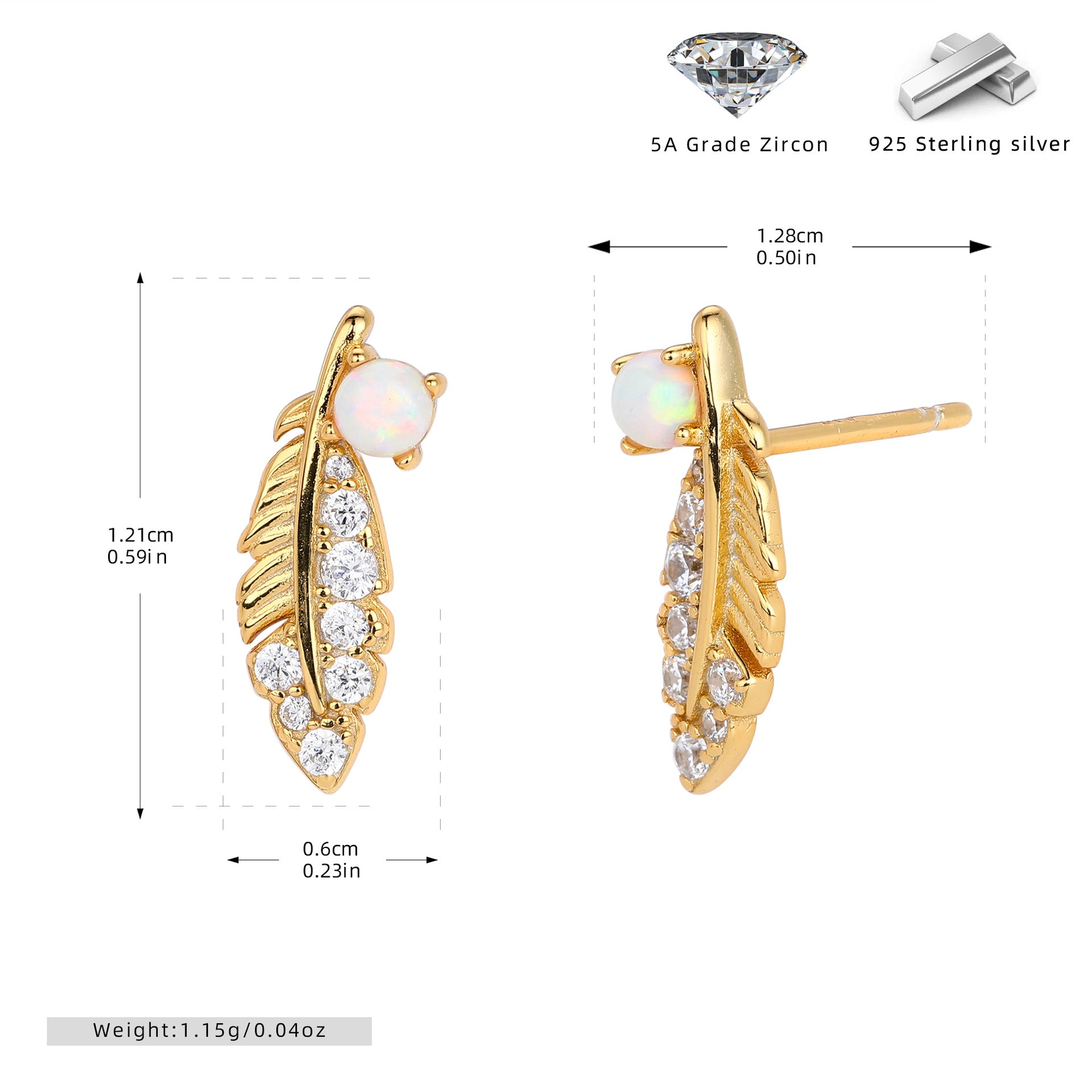 Damen Ohrstecker mit feinem Blattdesign und Zirkonbesatz Shop Nory