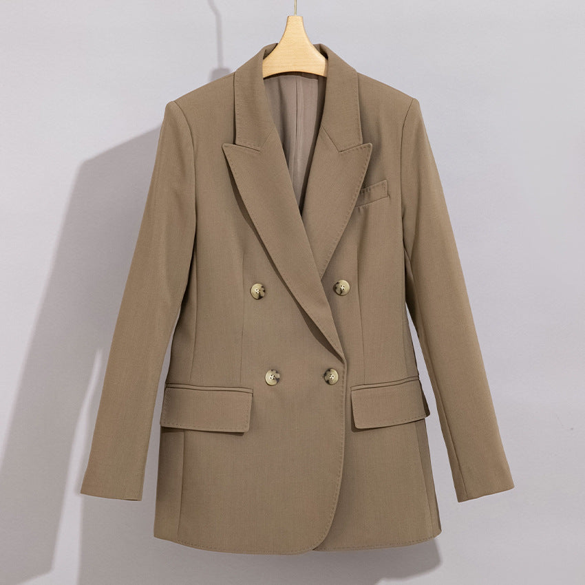 Damen Doppelreihiger strukturierter Blazer mit markantem Revers und Pattentaschen Shop Nory