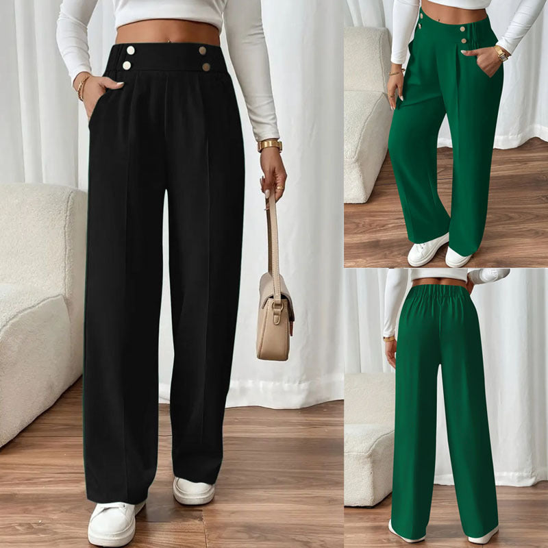 Damen Hochtaillierte Palazzo-Hose mit Zierknopfleiste, Bügelfalte und Eingrifftaschen Shop Nory