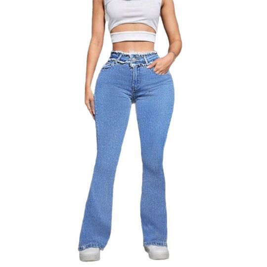 Damen Hochtaillierte Sculpting-Flared-Jeans mit gerafftem Bund und figurformender Passform Shop Nory