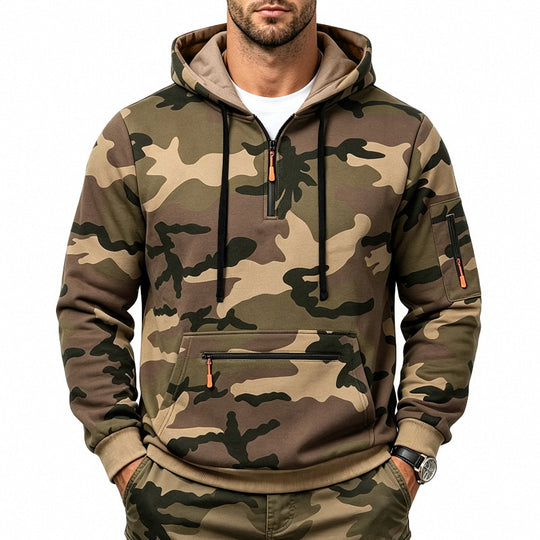 Herren Kapuzenpullover mit Tarnmuster, Reißverschlusstaschen und Kängurutasche Shop Nory