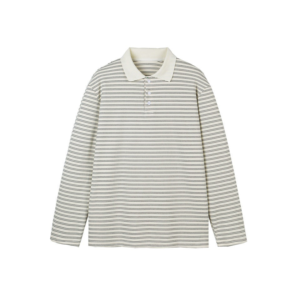Herren Langarm-Poloshirt aus feinem Baumwollstrick mit Kentkragen und feiner Streifenstruktur Shop Nory