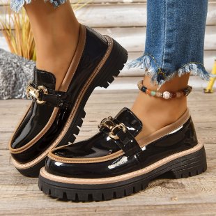 Damen Modische Lack-Loafer mit übergroßer Schleife und grober Profilsohle Shop Nory