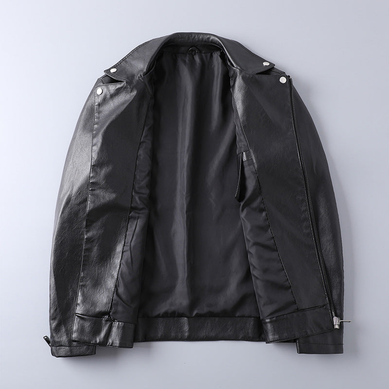 Herren Slim-Fit Kunstleder-Motojacke mit asymmetrischem Reißverschluss und cleanem Reverskragen Shop Nory
