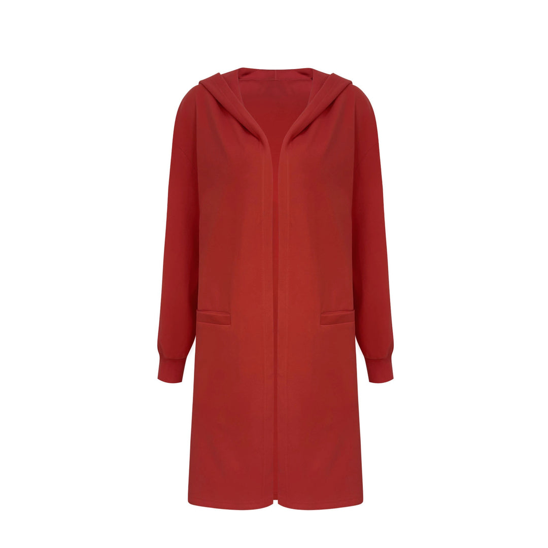Damen Langer Kapuzen-Cardigan mit Eingrifftaschen und gerippten Bündchen Shop Nory