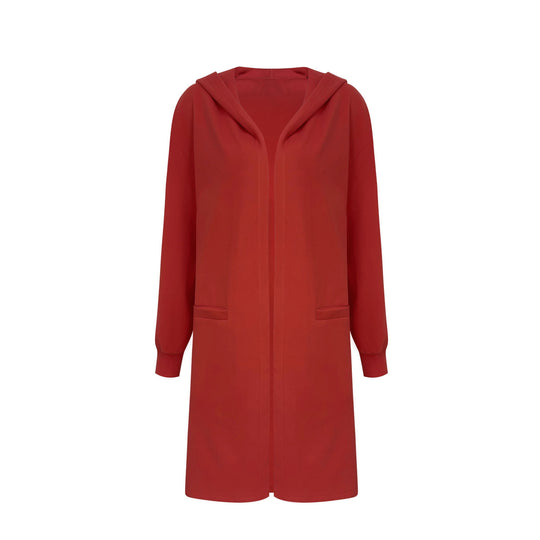 Damen Langer Kapuzen-Cardigan mit Eingrifftaschen und gerippten Bündchen Shop Nory