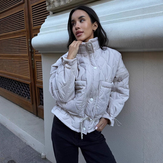 Damen Kurz geschnittene gesteppte Wattierte Jacke mit Stehkragen Shop Nory