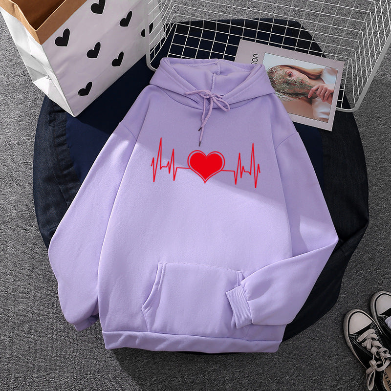 Unisex nan oversized Kapuzenpullover mit Herz-EKG-Print und Kängurutasche Shop Nory