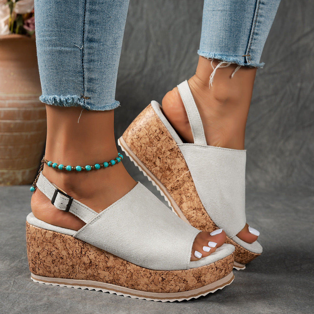Damen Keilabsatz-Sandalen mit verstellbarem Riemen und komfortablem Fußbett Shopnory