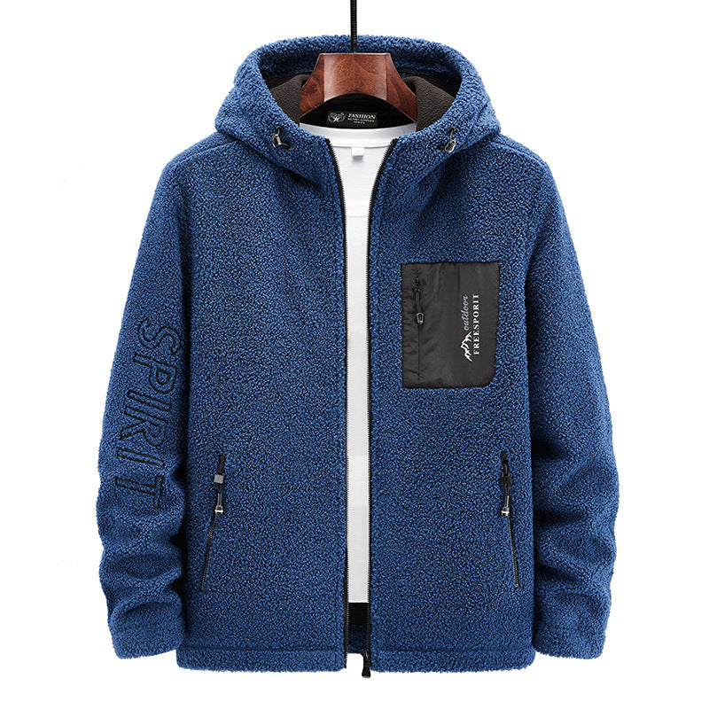 Herren Teddyfleece Kapuzenjacke mit Nylon-Brusttasche und Zwei‑Wege‑Reißverschluss Shop Nory