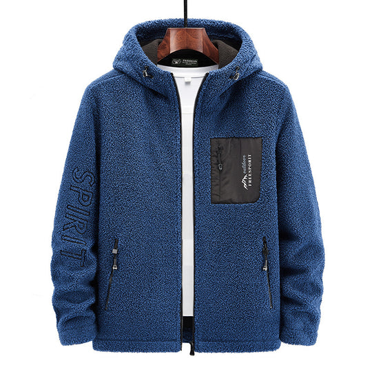Herren Teddyfleece Kapuzenjacke mit Nylon-Brusttasche und Zwei‑Wege‑Reißverschluss Shop Nory