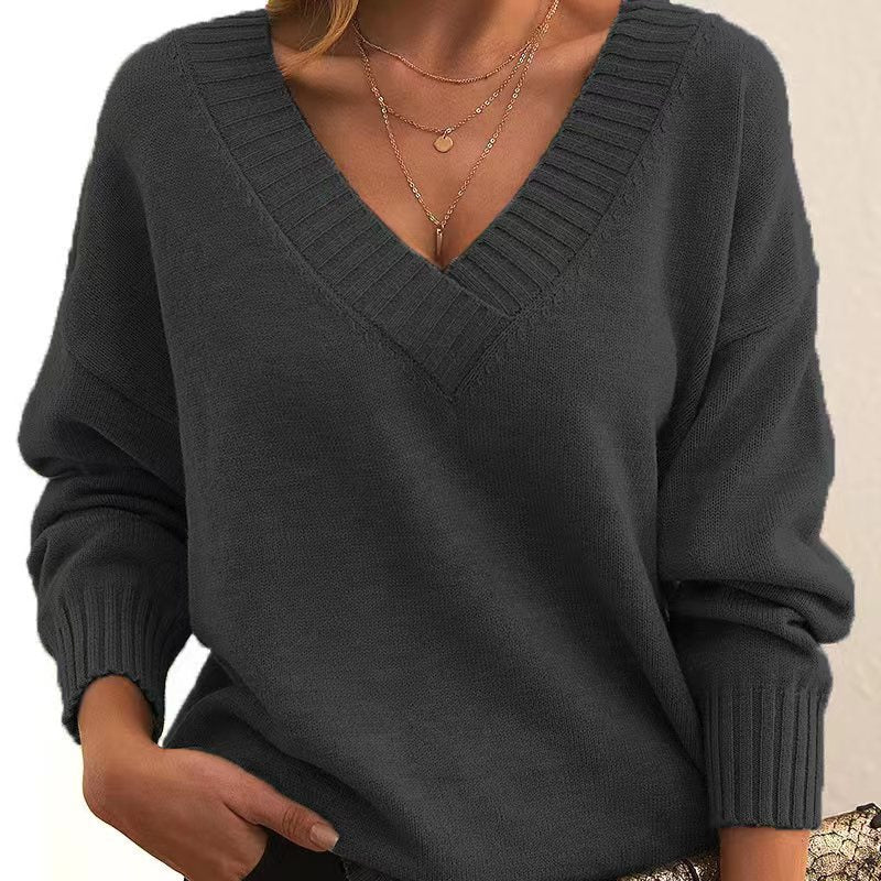 Damen nan Oversized V-Ausschnitt Strickpullover mit gerippten Bündchen Shop Nory