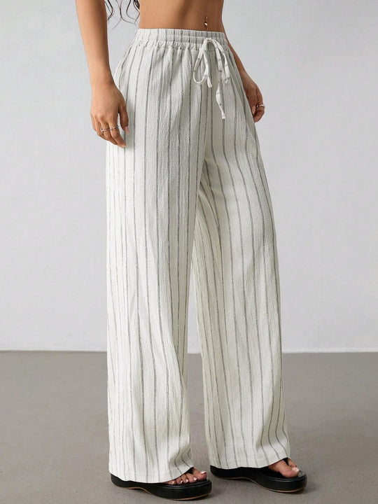 Damen Weite Strickhose mit hohem Bund und Kordelzug Shop Nory