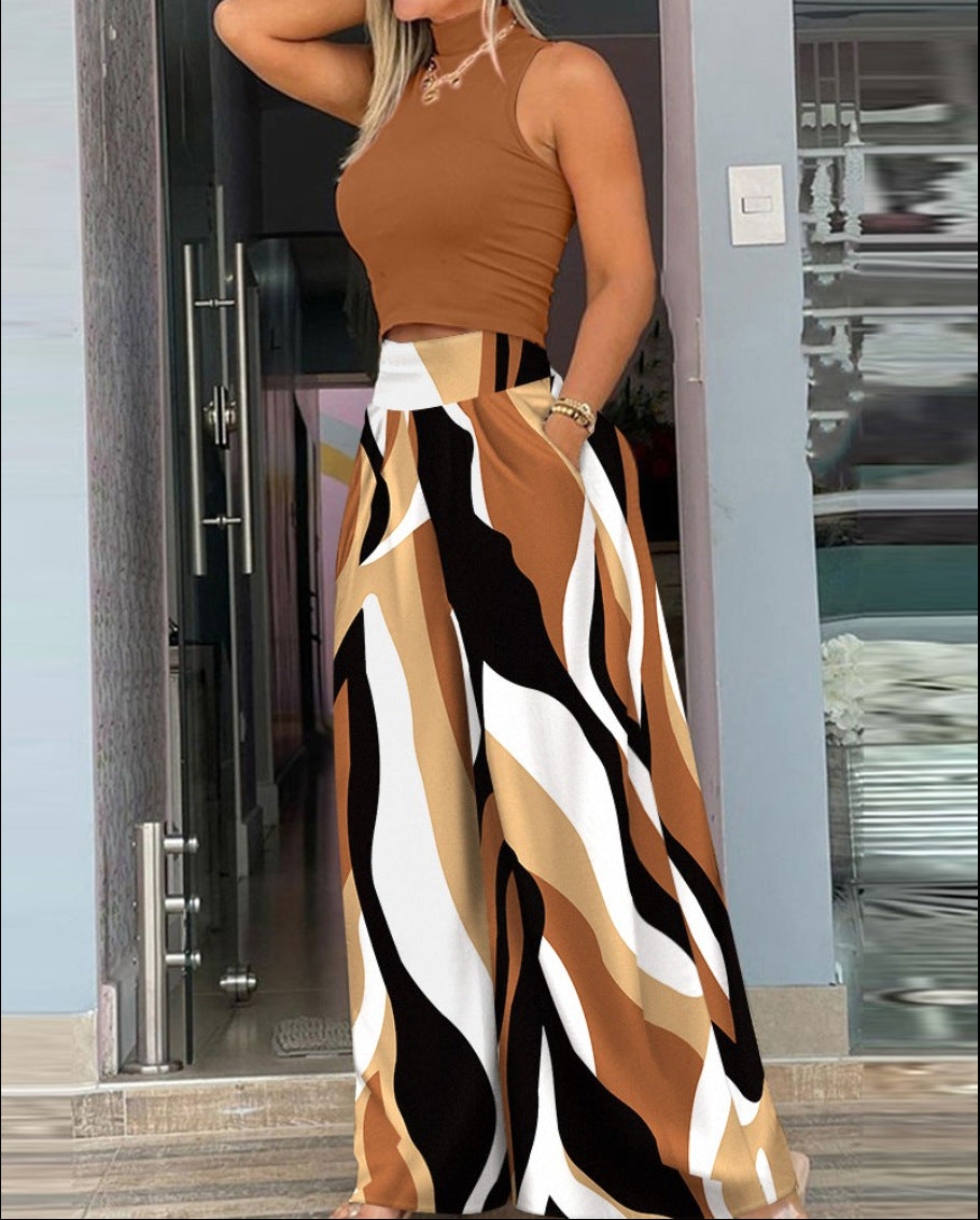 Damen angesagtes Outfit mit ärmellosem Oberteil und weitem Rock