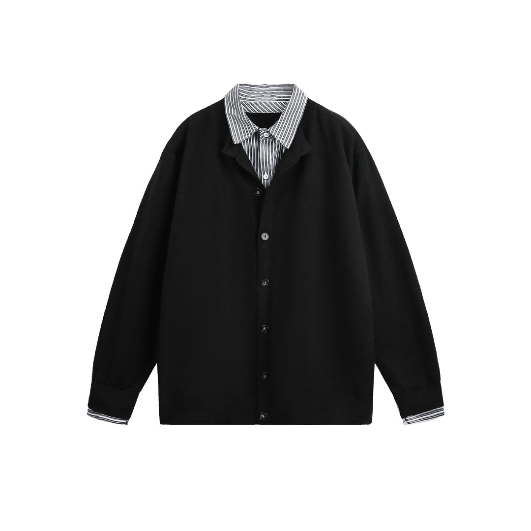 Unisex Lagenlook Strickcardigan mit eingearbeitetem Hemdkragen und Knopfleiste Shop Nory