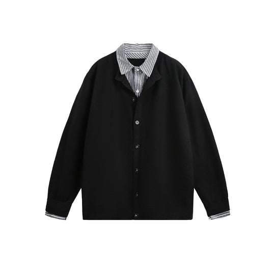 Unisex Lagenlook Strickcardigan mit eingearbeitetem Hemdkragen und Knopfleiste Shop Nory