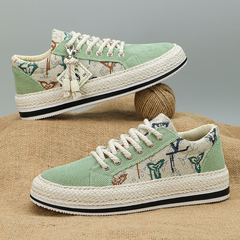 Damen Plateau-Espadrille-Sneaker mit besticktem Canvas, Quastenanhänger und geflochtener Bastsohle Shopy Nory