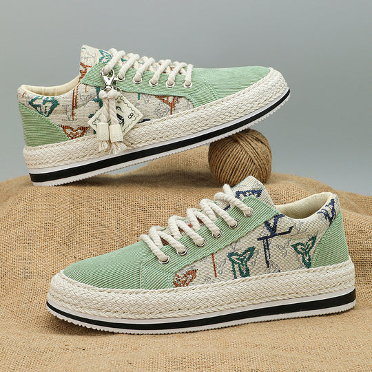 Damen Plateau-Espadrille-Sneaker mit besticktem Canvas, Quastenanhänger und geflochtener Bastsohle Shopy Nory