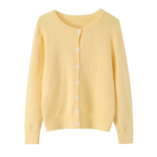Damen Feinstrick-Cardigan mit Rundhalsausschnitt, durchgehender Knopfleiste und geripptem Saum Shop Nory