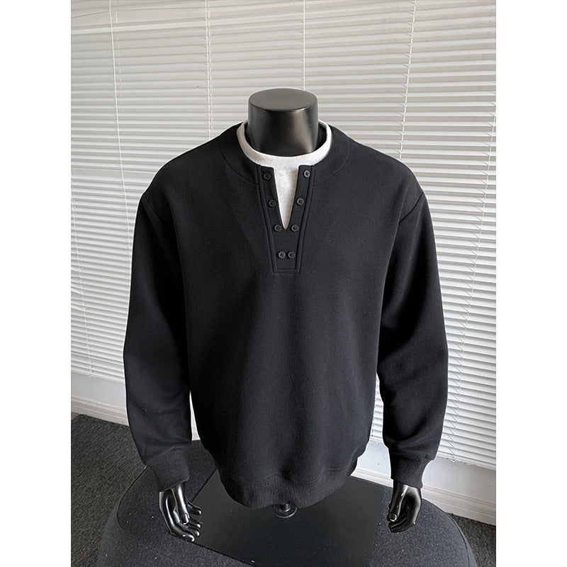 Herren Sweatshirt mit Henley-Knopfleiste, relaxed Fit und gerippten Bündchen Shop Nory