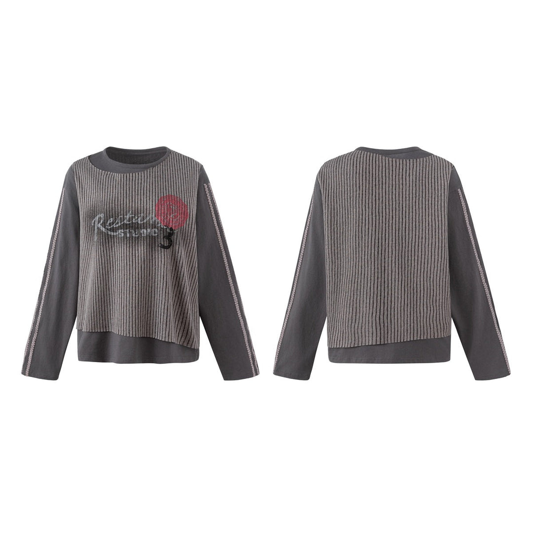 Damen Lagen-Langarmshirt mit gestreiftem Frontpanel und Spitzenband Shop Nory
