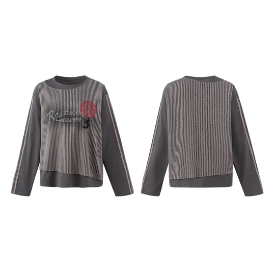 Damen Lagen-Langarmshirt mit gestreiftem Frontpanel und Spitzenband Shop Nory