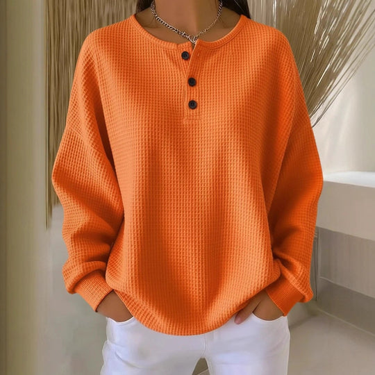 Damen Oversize Waffelstrick-Henleyshirt mit Knopfleiste und Rundhalsausschnitt Shop Nory