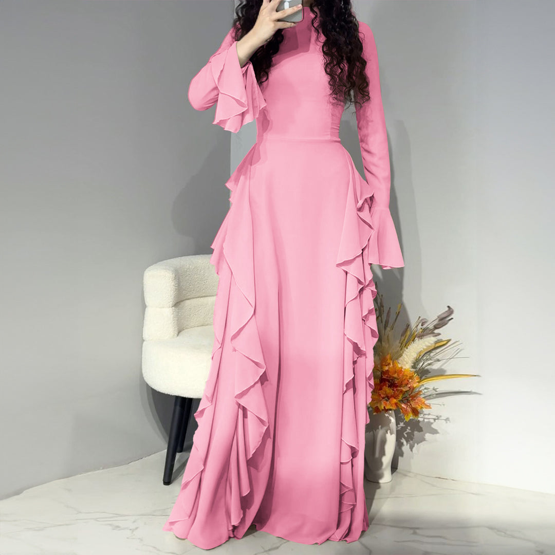Damen nan Maxikleid mit Volantbesatz, taillierter Empire‑Silhouette und langen Glockenärmeln Shop Nory