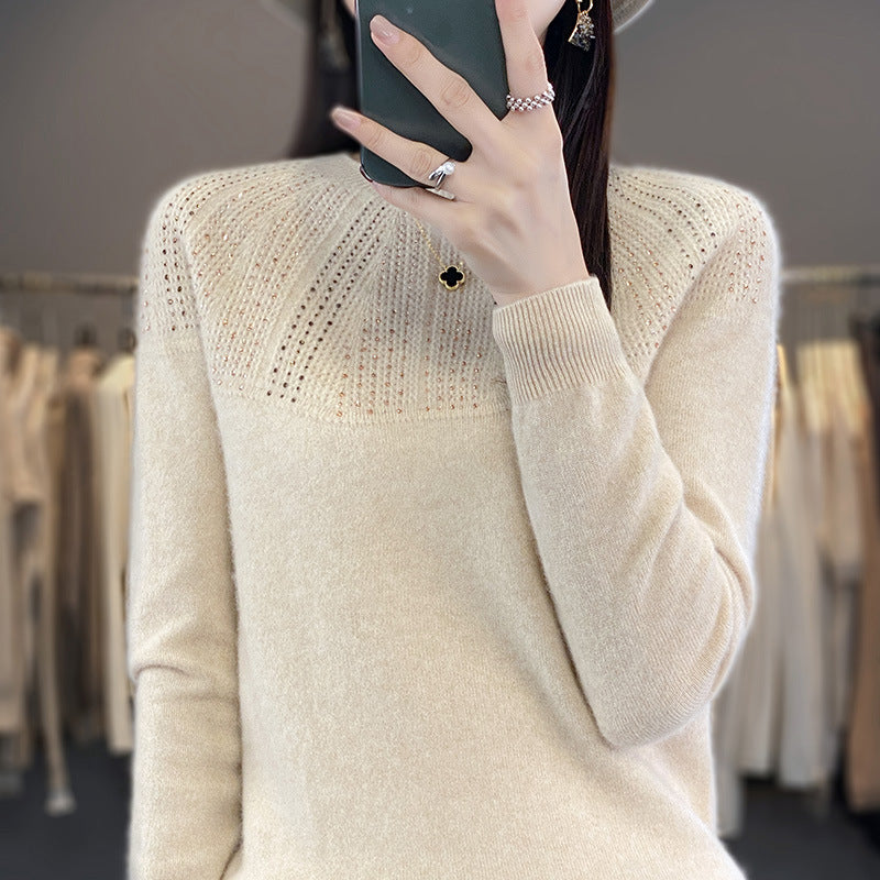 Damen Weicher Kaschmir‑Optik Feinstrickpullover mit Ajour‑Yoke und Paillettenbesatz Shop Nory
