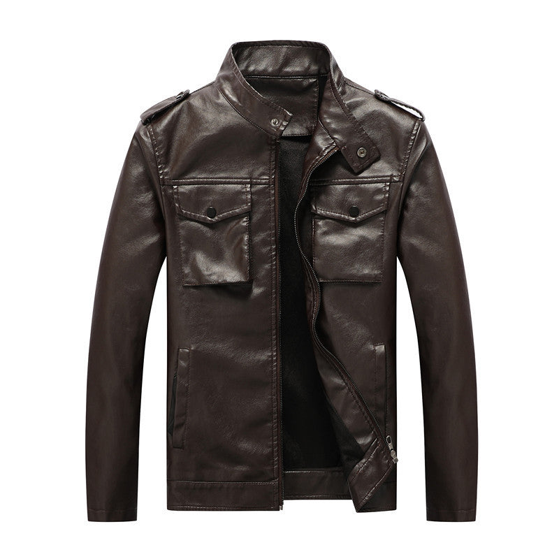 Herren schlanker Kunstleder‑Fieldblouson mit Stehkragen, Brustpattentaschen und Reißverschluss Shop Nory