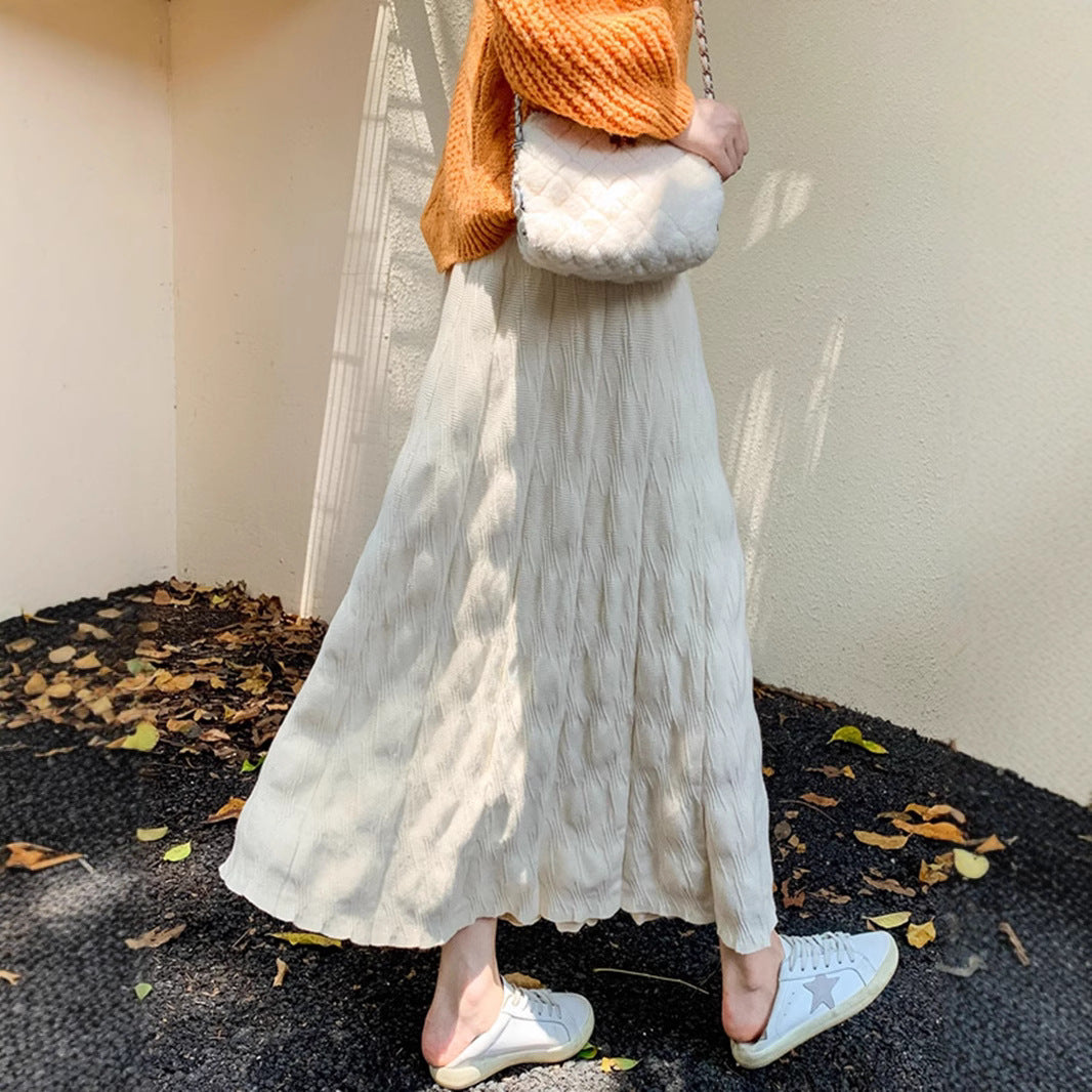 Damen Langer, eleganter Strickrock mit feinem Wellenmuster Shop Nory