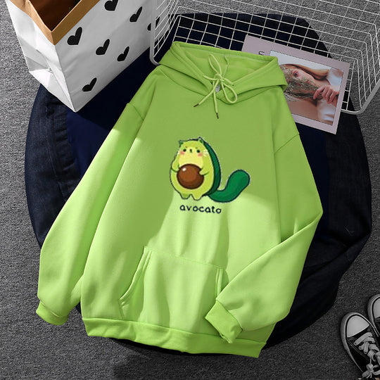 Damen nan Oversize-Fleecehoodie mit weichem Innenfutter, Kängurutasche und Avocato-Cartoonmotiv Shop Nory