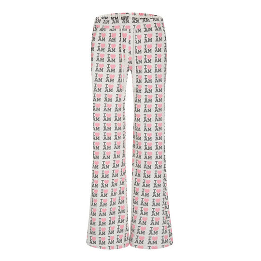 Damen High-Waist Loungehose mit ausgestelltem Beinschnitt, Kordelzug und Allover-Statement-Print Shop Nory